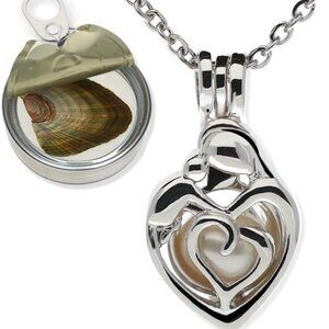 Mother Mom Family Necklace Silver-tone Cage Cultured Pearl in Oyster Set w/Stain